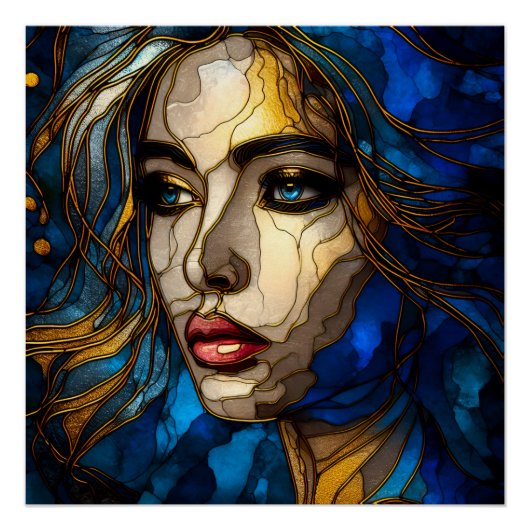 Blauw en de gouden elegantie - AI in opkomst Perfect Poster (Voorkant)