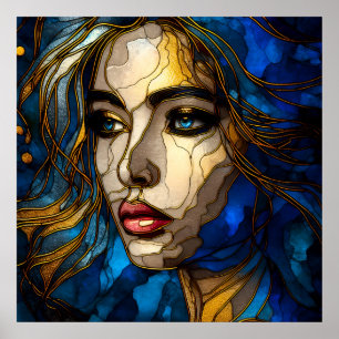 Blauw en de gouden elegantie - AI in opkomst Poster