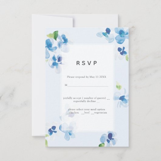 Blauw en Delicate Bloesem Huwelijks RSVP
