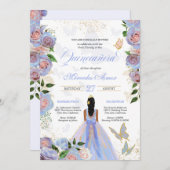 Blauw en dubbelroze rozen Butterfly Quinceanera Kaart (Voorkant / Achterkant)