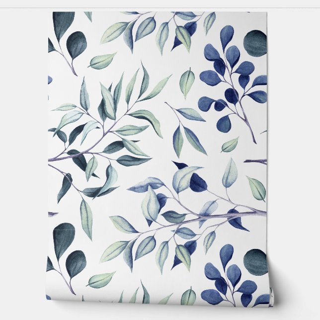 Blauw en Eucalyptus Botanisch Behang (Afrollen)