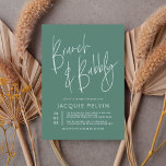 Blauw en eucalyptus Groene Brunch en breekbaar bri Kaart<br><div class="desc">Een eenvoudig, modern design met "Brunch & Bubble" in script, met de naam van de bruid-to-be in hoofdletters en open gezicht. De feestdatum verschijnt links in een gestapelde lay-out met de plaats, het adres, en rsvp informatie aan het recht. De kaarten keren terug naar een elegant lijntekenfloreel patroon. Een minimalistisch...</div>