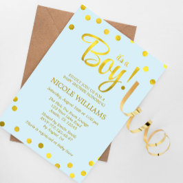Blauw en Faux Gold Confetti Boy Baby shower Kaart