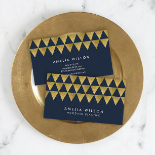 Blauw- en Faux Gold-driehoekspatroon Modern geomet Visitekaartje