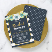 Blauw en Faux Gold Floral Bridal Shower Kaart