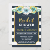 Blauw en Faux Gold Floral Bridal Shower Kaart (Voorkant)