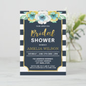 Blauw en Faux Gold Floral Bridal Shower Kaart (Staand voorkant)