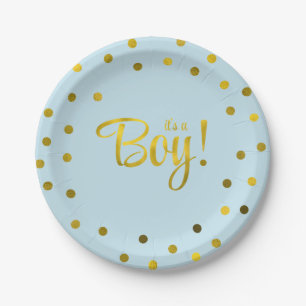 Blauw en Faux Gold Foil Girl Baby shower Papieren Bordje
