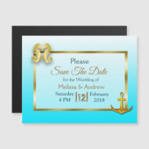 Blauw en Faux Gold Nautical Save the Date Magnet