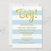 Blauw en Faux Gold Stripes Boy Baby shower Kaart (Voorkant)