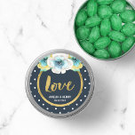 Blauw en Faux Gold, Waterverf Floral Wedding Love Ronde Sticker<br><div class="desc">Stijlvolle ronde Wedding Love stickers met faux gouden rand, blauwe en witte polka stippen, mooie waterverf floral en het woord "Love" in script. Gebruik het om uw enveloppen af te dichten of voor decoratie. Bekijk hier andere overeenkomende Wedding/Bridal-objecten in mijn winkel -> http://www.zazzle.com/collections/blue_white_faux_gold_floral_wedding_bridal-119799004172959353?rf=238364477188679314 Personaliseer deze objecten met je gegevens door...</div>