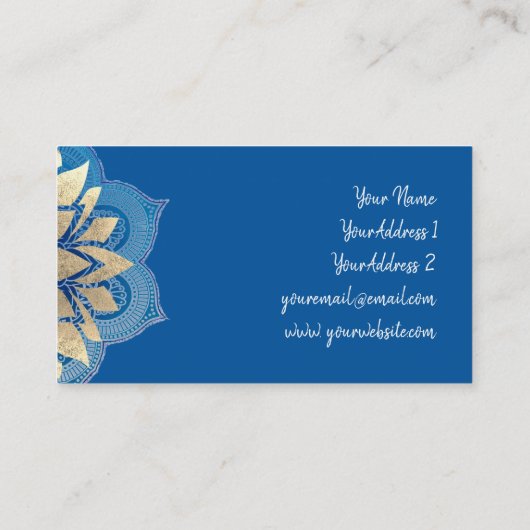 blauw en faux goud visitekaartje (Achterkant)