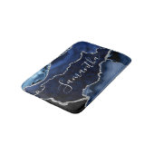 Blauw en Faux Silver Glitter Marble Agate Badmat (Gekanteld)
