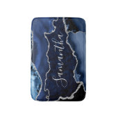 Blauw en Faux Silver Glitter Marble Agate Badmat (Voorkant Verticaal)