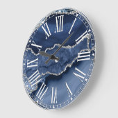 Blauw en Faux Silver Glitter Marble Agate Grote Klok (Hoek)