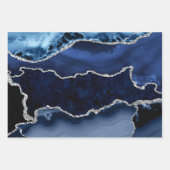 Blauw en Faux Silver Glitter Marble Agate Inpakpapier Vel (Voorkant 2)