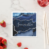 Blauw en Faux Silver Glitter Marble Agate Servet (Insitu)