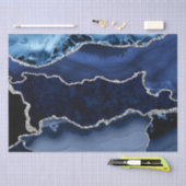 Blauw en Faux Silver Glitter Marble Agate Tissuepapier (Craft)
