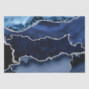 Blauw en Faux Silver Glitter Marble Agate Tissuepapier
