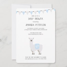 Blauw en gebroken wit geslacht Neutraal Llama Baby Kaart