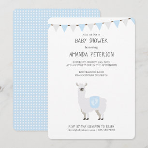 Blauw en gebroken wit geslacht Neutraal Llama Baby Kaart