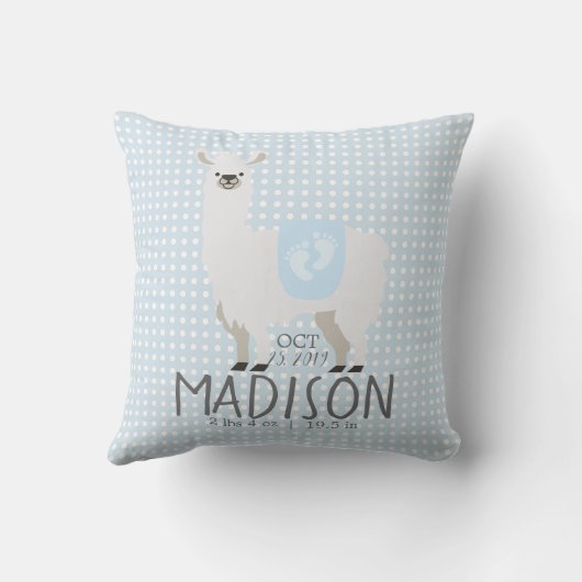 Blauw en gebroken wit Llama Sierkussen geboorte St (Achterkant)