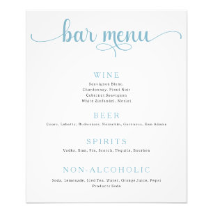 Blauw en Gebroken Witte Huwelijksbar Menu Poster