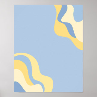 Blauw en geel abstract golfmuur kunstprint poster