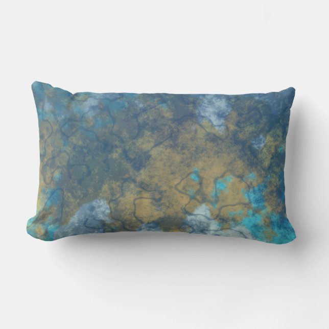 blauw en geel abstract kussen (Voorkant)