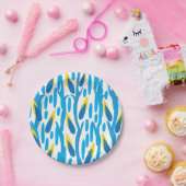 Blauw en geel Abstract lederen elegant Papieren Bordje (Feest)