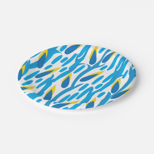 Blauw en geel Abstract lederen elegant Papieren Bordje (Gekanteld)