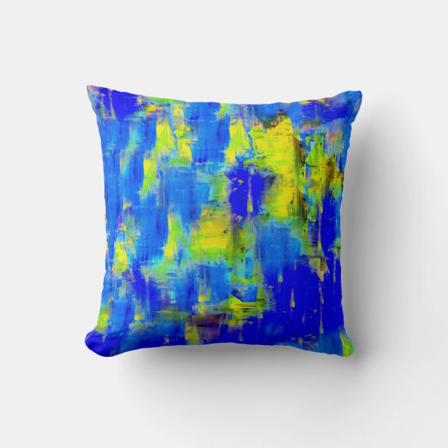 Blauw en geel Abstract schilderij 2 Kussen (Voorkant)