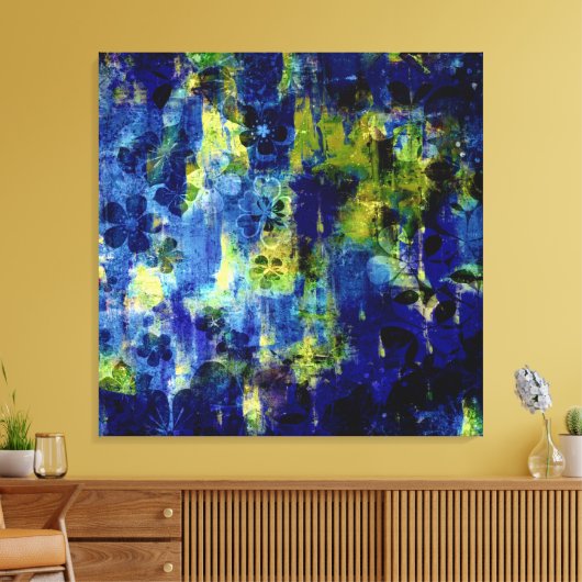 Blauw en geel abstract schilderij canvas afdruk (Insitu (Woonkamer))