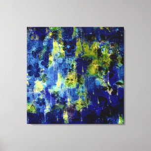 Blauw en geel abstract schilderij canvas afdruk