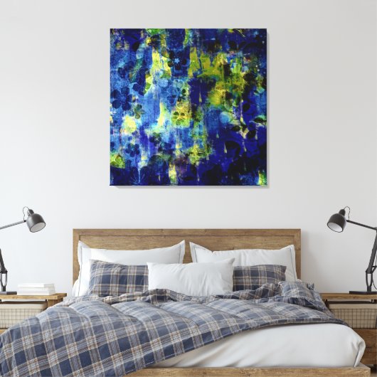 Blauw en geel abstract schilderij canvas afdruk (Insitu (Slaapkamer))
