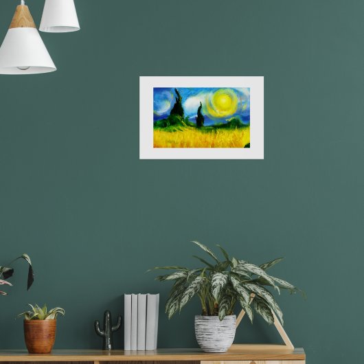 Blauw en geel abstract schilderij poster (Woonkamer 1)