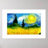 Blauw en geel abstract schilderij poster (Voorkant)