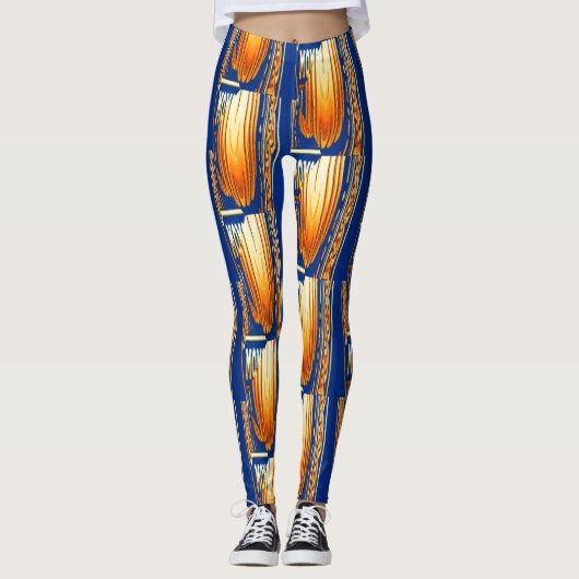 Blauw en geel abstract waterverf Patroon Art Leggings (Voorkant)