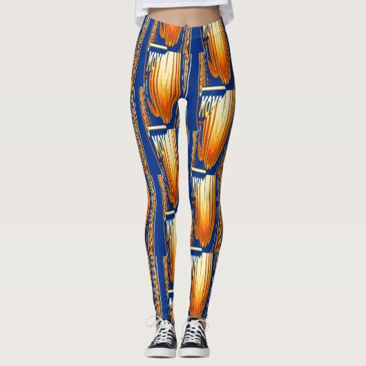 Blauw en geel abstract waterverf Patroon Art Leggings (Voorkant)