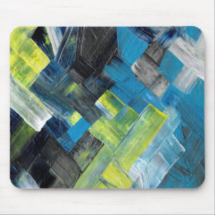 Blauw en Geel Abstracte Penseelstreek Geometrisch Muismat