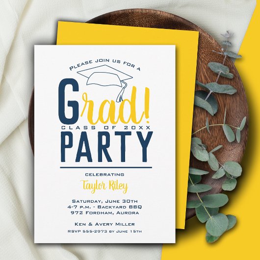 Blauw en Geel Afstudeerfeest Kaart