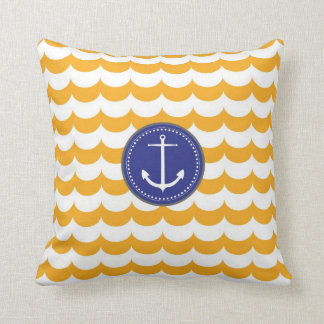 Blauw en geel anker met Waves Pattern Kussen