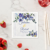 Blauw en geel aquarel bloem bruiloft servetten (Insitu)