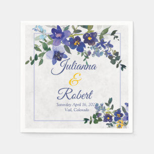 Blauw en geel aquarel bloem bruiloft servetten