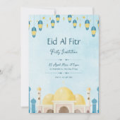 Blauw en Geel Aquarel Eid-feest Kaart (Voorkant)