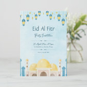 Blauw en Geel Aquarel Eid-feest Kaart (Staand voorkant)