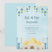 Blauw en Geel Aquarel Eid-feest Kaart (Voorkant / Achterkant)