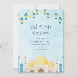 Blauw en Geel Aquarel Eid Feest Kaart