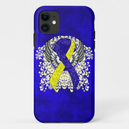 Blauw en Geel Awareness Ribbon met Wings Case-Mate iPhone Case