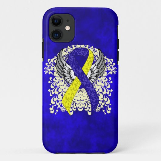 Blauw en Geel Awareness Ribbon met Wings Case-Mate iPhone Case (Achterkant)